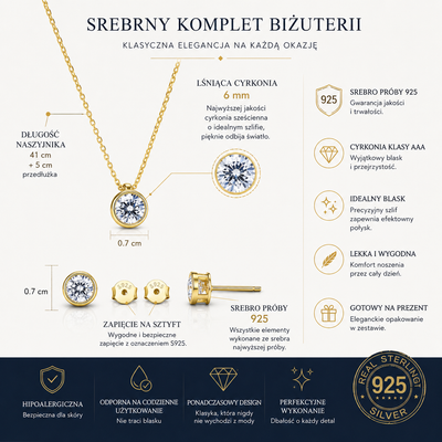 Komplet Aurora — Naszyjnik i Kolczyki z Cyrkoniami · Srebro 925 Pozłacane