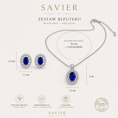 Komplet Ocean Blue — Naszyjnik i Kolczyki z Niebieską Cyrkonią · Srebro 925